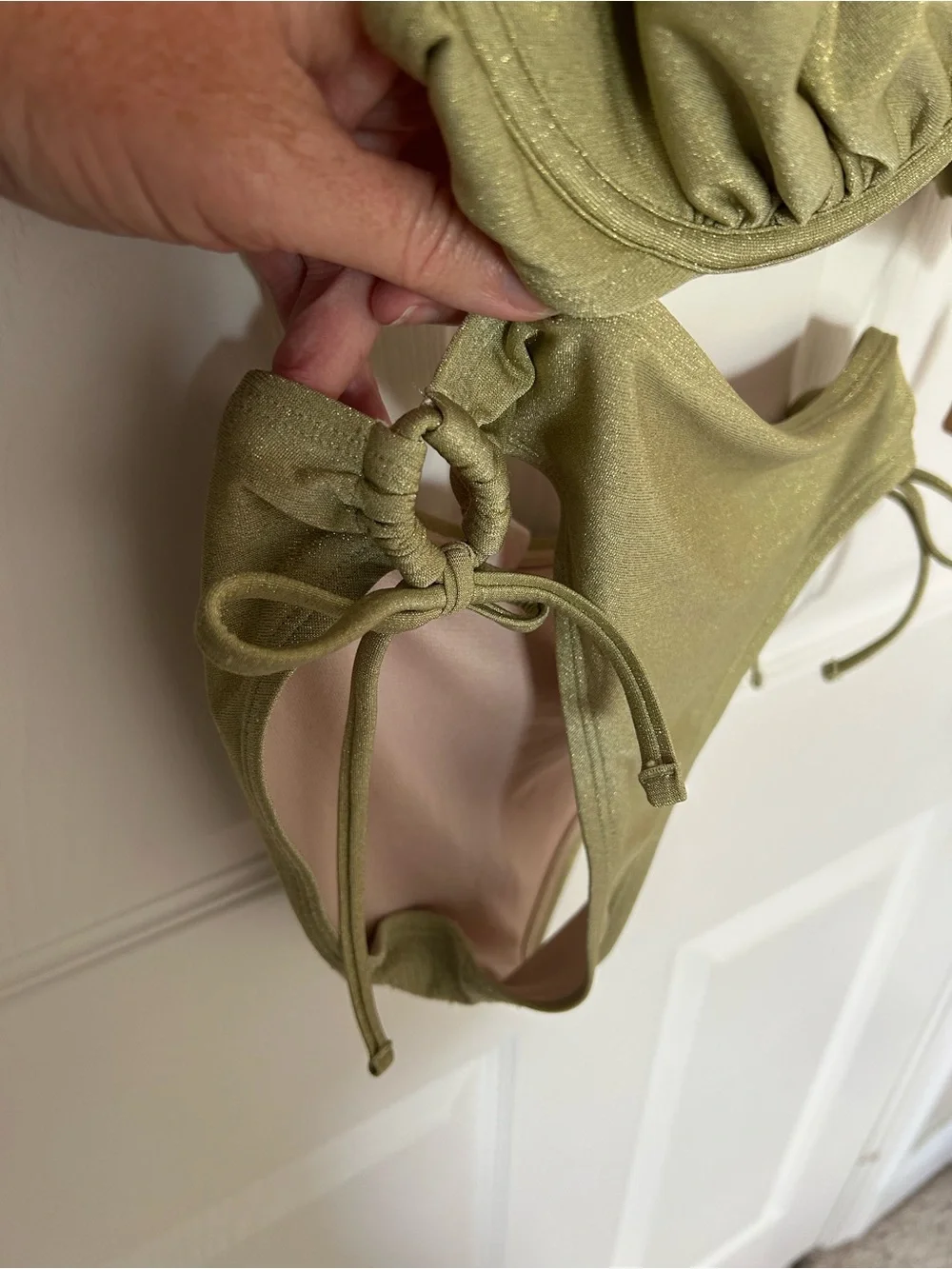 Ninety Olive Green Shimmer Bikini Top and Bottom size small